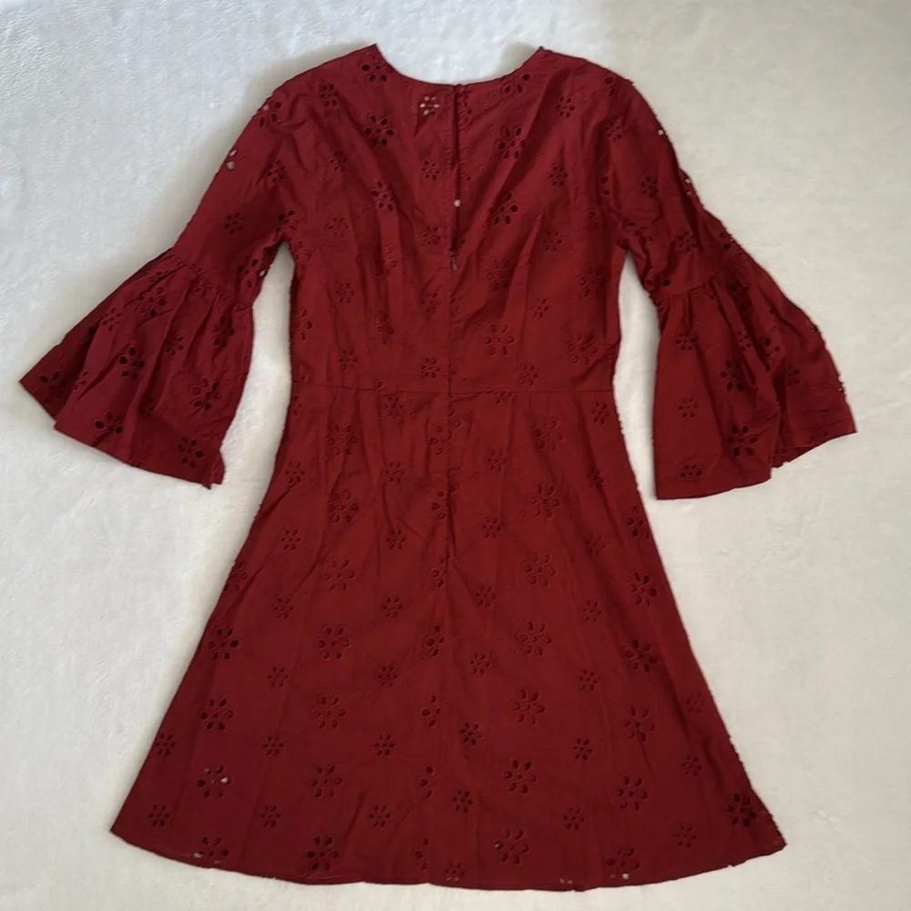Beyond by Vera | 1891 Victoria Embroidered Eyelet Lace Bell Sleeve Dress Red (M) - Picture 11 of 16
